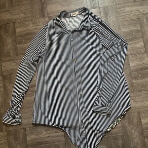 Striped Black and White Button-Up Shirt